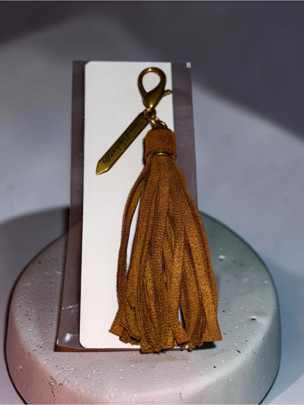 House of Harlow 1960 Cognac Suede Tassel Bag Charm Keychain Gold Tone